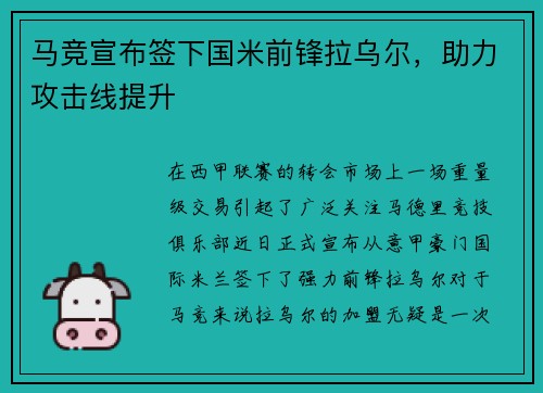 马竞宣布签下国米前锋拉乌尔，助力攻击线提升